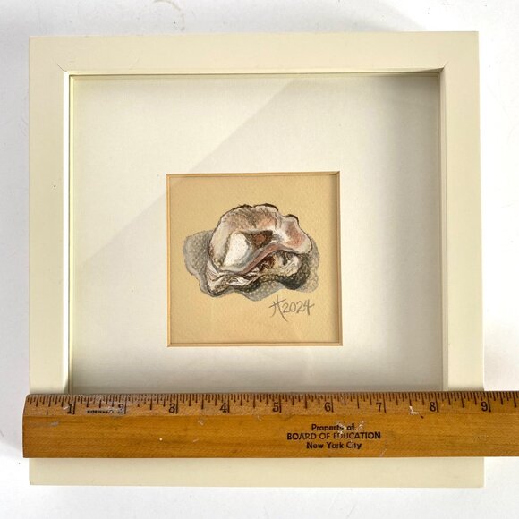 Cracked Oyster Pastel Art Drawing Painting Neutral Colors Square Framed 9x9in - Picture 9 of 9